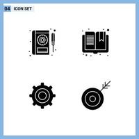 Group of 4 Modern Solid Glyphs Set for book gear repair open cogs Editable Vector Design Elements