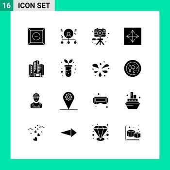 Set of 16 Commercial Solid Glyphs pack for address browser video arrow angular Editable Vector Design Elements