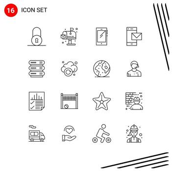 16 Universal Outlines Set for Web and Mobile Applications computing phone smart phone mobile contact Editable Vector Design Elements