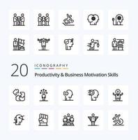 Paquete de iconos de línea de 20 habilidades de productividad y motivación empresarial como soluciones de participación humana líder vector