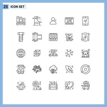 25 Universal Lines Set for Web and Mobile Applications location filmstrip product film reel animation Editable Vector Design Elements