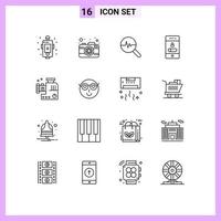 16 Thematic Vector Outlines and Editable Symbols of telephone phone capture mobile search chart Editable Vector Design Elements