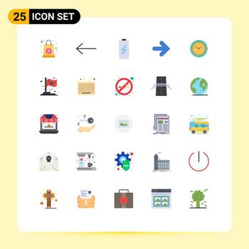 Flat Color Pack of 25 Universal Symbols of minutes time charging right forward Editable Vector Design Elements