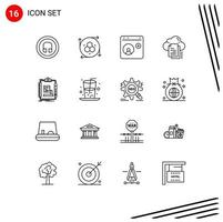 Mobile Interface Outline Set of 16 Pictograms of document copy browser files social media Editable Vector Design Elements