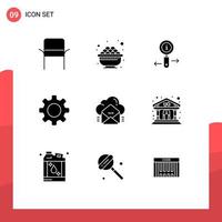 Modern Set of 9 Solid Glyphs and symbols such as mail setting info set basic Editable Vector Design Elements