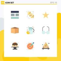 User Interface Pack of 9 Basic Flat Colors of glasses fruit star summer product Editable Vector Design Elements