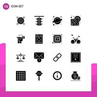 Modern Set of 16 Solid Glyphs Pictograph of reality pin traffic map space Editable Vector Design Elements
