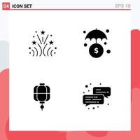 Set of 4 Modern UI Icons Symbols Signs for fire chinese wedding protection business Editable Vector Design Elements