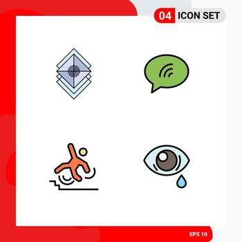Filledline Flat Color Pack of 4 Universal Symbols of arrange business stack chat failed Editable Vector Design Elements