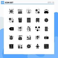 25 Thematic Vector Solid Glyphs and Editable Symbols of wheel gear knowledge setting student Editable Vector Design Elements