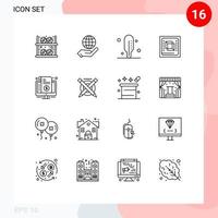 Set of 16 Vector Outlines on Grid for internet processor hand hardware computer Editable Vector Design Elements