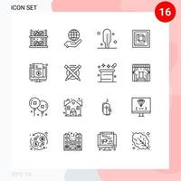 Set of 16 Vector Outlines on Grid for internet processor hand hardware computer Editable Vector Design Elements