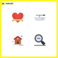 Mobile Interface Flat Icon Set of 4 Pictograms of heart magnify boat homepage search less Editable Vector Design Elements