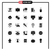 Pack of 25 creative Solid Glyphs of microphone live hardware progress chart Editable Vector Design Elements