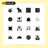 16 User Interface Solid Glyph Pack of modern Signs and Symbols of map american trojan user left Editable Vector Design Elements