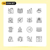 Modern Set of 16 Outlines Pictograph of bag china monitor food success Editable Vector Design Elements
