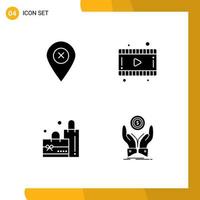 Group of 4 Modern Solid Glyphs Set for location shopping pin video hand Editable Vector Design Elements