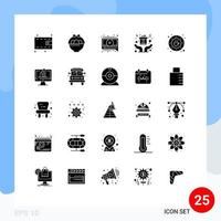 Solid Glyph Pack of 25 Universal Symbols of plate coffee video cafe present Editable Vector Design Elements