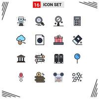 16 Universal Flat Color Filled Line Signs Symbols of file server find lock math Editable Creative Vector Design Elements