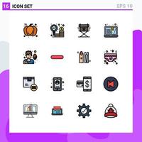 Set of 16 Commercial Flat Color Filled Lines pack for delete soccer player chair rugby player finances Editable Creative Vector Design Elements