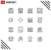 Pictogram Set of 16 Simple Outlines of speaker half school audio php Editable Vector Design Elements