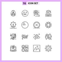 Group of 16 Outlines Signs and Symbols for park holiday focus graduation keyboard Editable Vector Design Elements