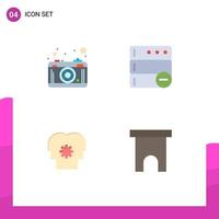 Group of 4 Modern Flat Icons Set for camera mind picture server building Editable Vector Design Elements