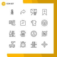 Pack of 16 creative Outlines of film reel interface forward plus message Editable Vector Design Elements