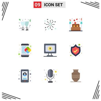 Set of 9 Vector Flat Colors on Grid for dollar solution love mobile puzzle Editable Vector Design Elements