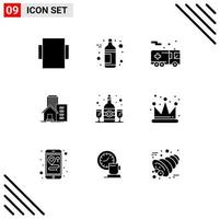 9 User Interface Solid Glyph Pack of modern Signs and Symbols of drink glass transportation bottle appartment Editable Vector Design Elements