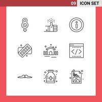 Set of 9 Modern UI Icons Symbols Signs for shelter garden info construction medical Editable Vector Design Elements