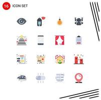 Pictogram Set of 16 Simple Flat Colors of fundraising technology light camera suggestion Editable Pack of Creative Vector Design Elements