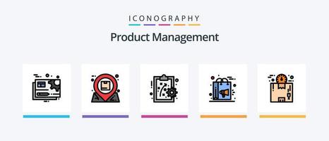 la línea de gestión de productos llenó un paquete de 5 íconos que incluye opciones. control. ajustes. configuración. producto. diseño de iconos creativos vector