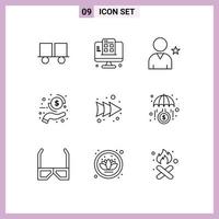 9 User Interface Outline Pack of modern Signs and Symbols of arrow money app hand user Editable Vector Design Elements