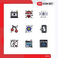 paquete de iconos de vector de stock de 9 signos y símbolos de línea para elementos de diseño de vector editable de bosquejo de comida de corazón de verano de cereza