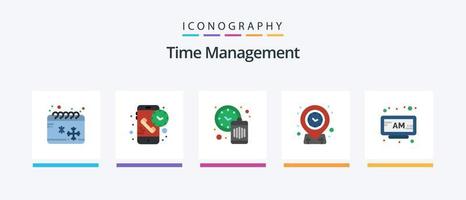 paquete de iconos flat 5 de gestión del tiempo que incluye alarma. apuntando tiempo. ubicación. desperdiciar. diseño de iconos creativos vector