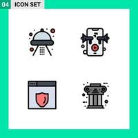 Modern Set of 4 Filledline Flat Colors and symbols such as craft shield ufo video pillar Editable Vector Design Elements