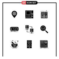 Modern Set of 9 Solid Glyphs and symbols such as server gaming address game console Editable Vector Design Elements