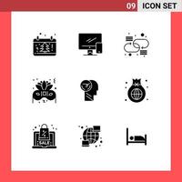 Set of 9 Vector Solid Glyphs on Grid for activity night imac costume link Editable Vector Design Elements