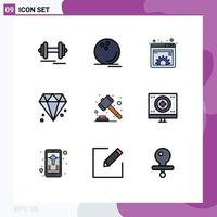 Pack of 9 Modern Filledline Flat Colors Signs and Symbols for Web Print Media such as auction canada watchkit diamond management Editable Vector Design Elements