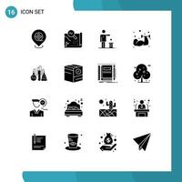 16 Universal Solid Glyphs Set for Web and Mobile Applications chemical sport bad exercise thought Editable Vector Design Elements