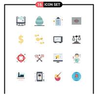 Group of 16 Flat Colors Signs and Symbols for money currency check list marketing play Editable Pack of Creative Vector Design Elements