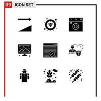 Universal Icon Symbols Group of 9 Modern Solid Glyphs of webpage internet interior browser computer Editable Vector Design Elements