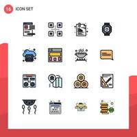 Mobile Interface Flat Color Filled Line Set of 16 Pictograms of module capsule japanese food airlock office Editable Creative Vector Design Elements