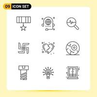 Stock Vector Icon Pack of 9 Line Signs and Symbols for development pray global indian search chart Editable Vector Design Elements