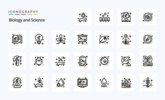 paquete de iconos de 25 líneas de biología vector