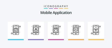 Mobile Application Line 5 Icon Pack Including app upload. app. phone recorder. audio recognition. Creative Icons Design vector