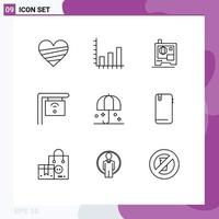 Universal Icon Symbols Group of 9 Modern Outlines of rain insurance graph sign cafe Editable Vector Design Elements