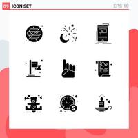 Set of 9 Modern UI Icons Symbols Signs for foam hand business fireworks achievement video Editable Vector Design Elements