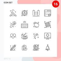 Mobile Interface Outline Set of 16 Pictograms of plumbing mechanical cross server cloud Editable Vector Design Elements